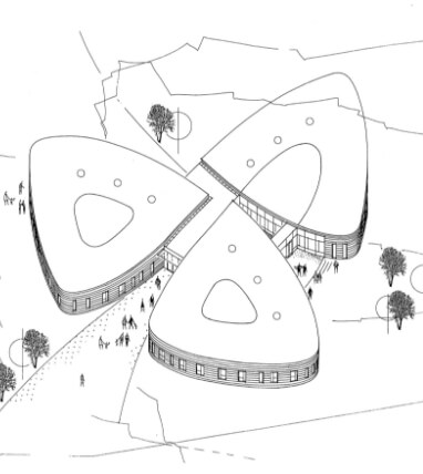 3D-Zeichnung eines modernen Architekturprojektes des Architekten Imer Omeri.