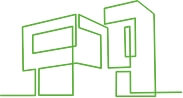 Icon eines modernen Gebäudes als Zeichen der Architektu in grün.